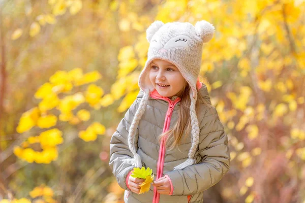 Bir sonbahar ormandaki küçük kız — Stok fotoğraf