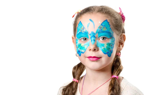 Girl with fashionable butterfly face art — Stock Photo, Image