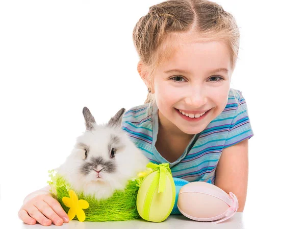 Little girl with a rabbit — Stockfoto