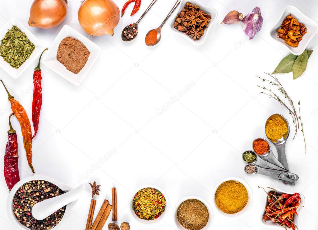 spices on white background isolated with place for text