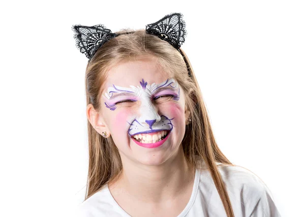 Ragazza con viso pittura se una tigre — Foto Stock