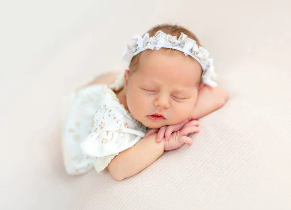 Nice newborn resting on stomach — Stock Photo, Image