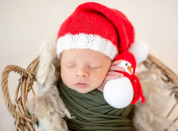 Lovely newborn in santa hat — Stock Photo, Image