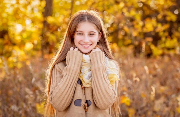 Funny girl with autumn leaf — Stock Photo, Image