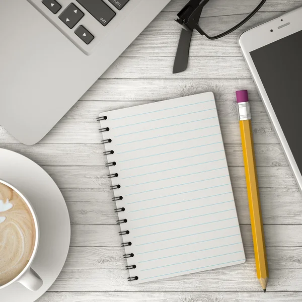 Telefon na stůl, kávy a notebook 3d ilustrace Royalty Free Stock Obrázky