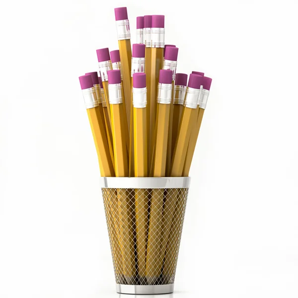 Orange pencils in basket isolated on white background ロイヤリティフリーのストック写真