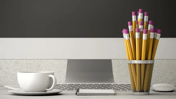 Telefon na stůl, kávy a notebook 3d ilustrace Stock Fotografie
