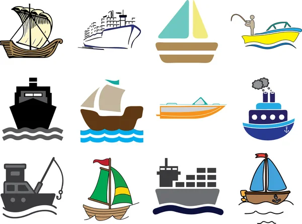 组的小船和船 — 图库矢量图片