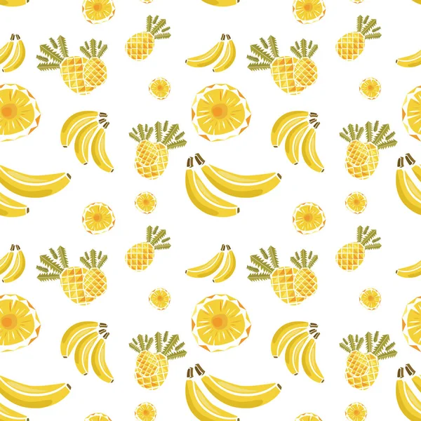 Modèle de bananes et d'ananas sur fond blanc — Image vectorielle