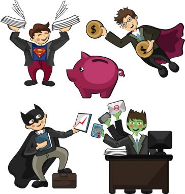 Ofis çalışanları süper kahramanlarla şeklinde çalışmak