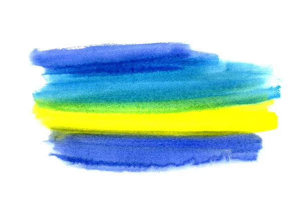 Ljusa blå och gula akvarell blot på vit bakgrund — Stockfoto