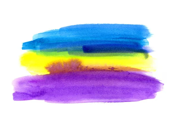 Blue, lilac and yellow watercolor blot on white background — Stock Photo, Image