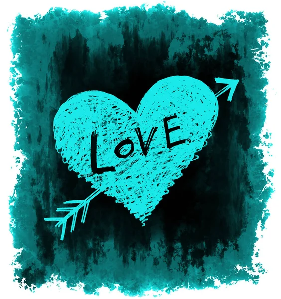 Herz durchbohrt von einem Pfeil mit dem Wort "Liebe" auf Grunge-Hintergrund — Stockfoto