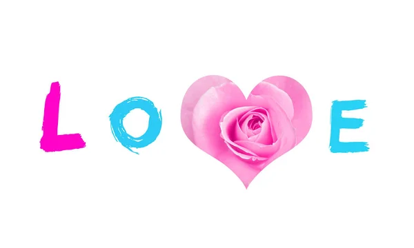 " Любов " з символом серця з бутону троянди — стокове фото