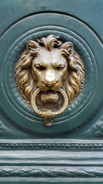 Doorknocker başkanı aslan yeşil ahşap kapı ile