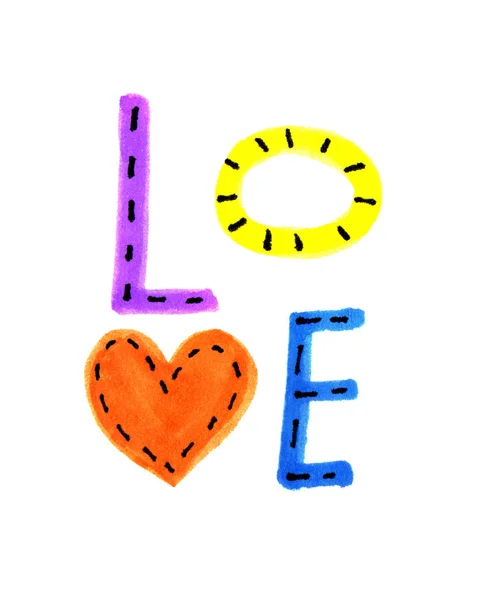Ordet kärlek från färgglada bokstäver och hjärtat symbol — Stockfoto