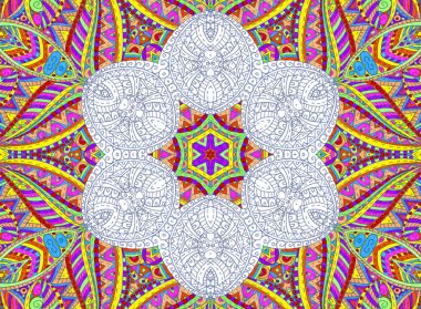 Soyut yarım boyalı anahat desen