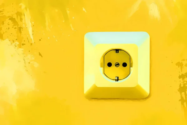 Electric socket on bright yellow wall — Stock Photo, Image