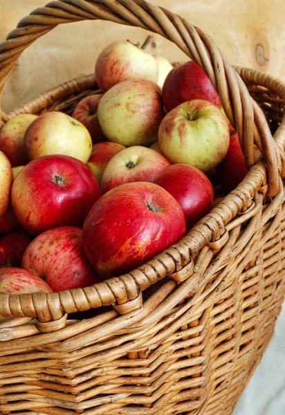 Pommes mûres savoureuses dans un panier — Photo