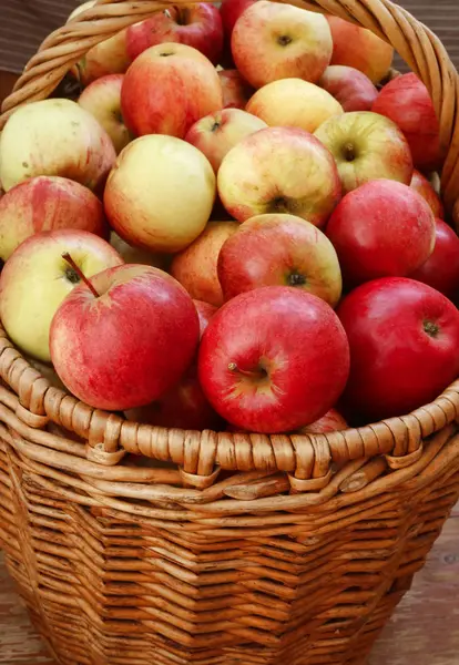 Heldere lekkere rijpe appels in een mandje — Stockfoto