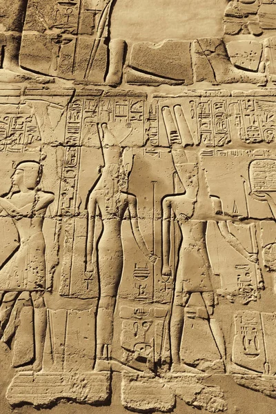 Starověké egyptské hieroglyfy vytesané na kamenné zdi — Stock fotografie