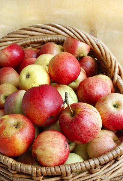 Pommes mûres lumineuses en gros plan dans un panier — Photo