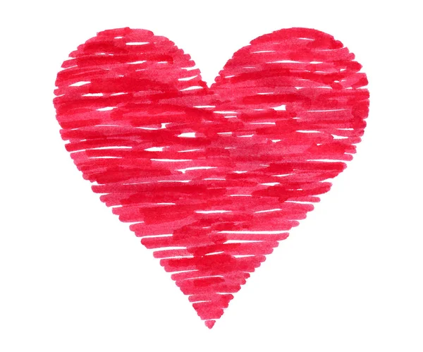 Abstraktní ruka kreslené jasně červené srdce na bílém — Stock fotografie