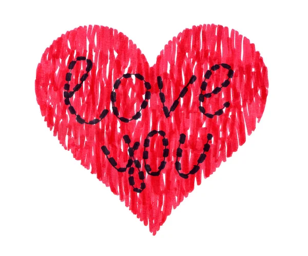 Soyut parlak kırmızı kalp, üzerinde "Seni seviyorum" yazısıyla. — Stok fotoğraf