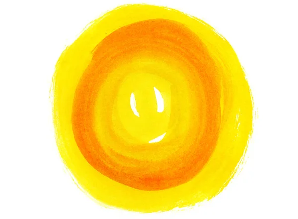 明るい色の黄色とオレンジの丸い抽象的な水彩の形白い背景に — ストック写真