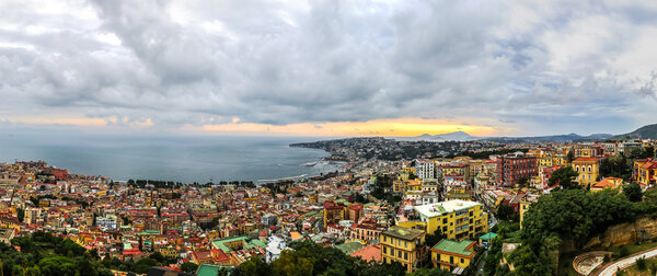 Sunset over Naples in Italy