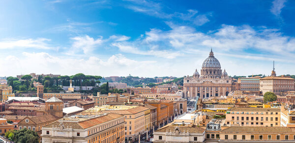 Panorama of Rome and Basilica of St. Peter in a summer day in Vatican