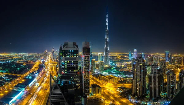 Downtown Dubaj v noci — Stock fotografie
