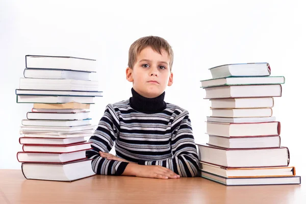 Cute Schoolboy e livros — Fotografia de Stock