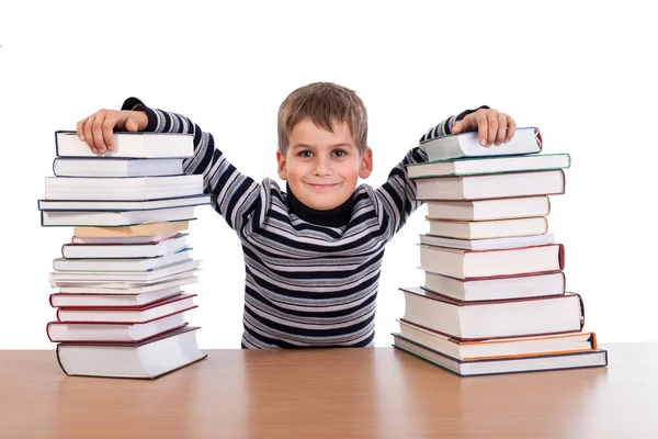 Schattig schooljongen en boeken — Stockfoto