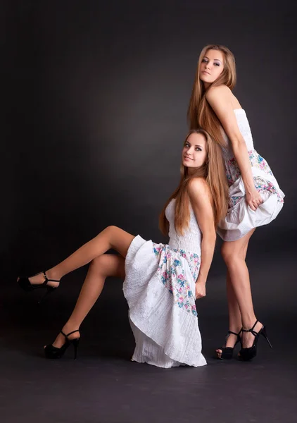 Piękne dziewczyny bliźniaki — Zdjęcie stockowe