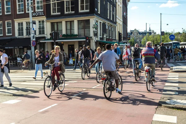 암스테르담에서 사람들이 타고 자전거 — 스톡 사진