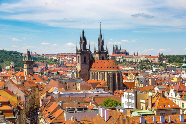 Panoramic aerial view of Prague in beautiful summer day, Czech Republic