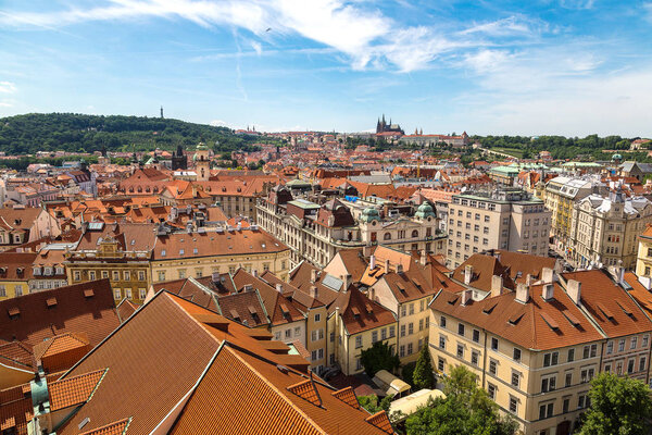 Beautiful Panoramic aerial view of Prague in beautiful summer day, Czech Republic
