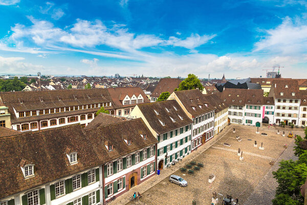 Panoramic aerial view of Basel in beautiful summer day, Switzerland