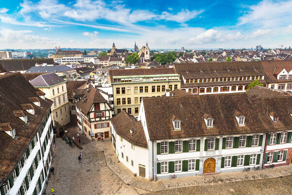 Panoramic aerial view of Basel in beautiful summer day, Switzerland