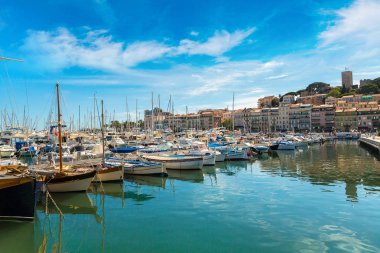 anchored yachts in Cannes port  clipart