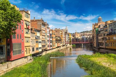 Colorful houses in Girona clipart