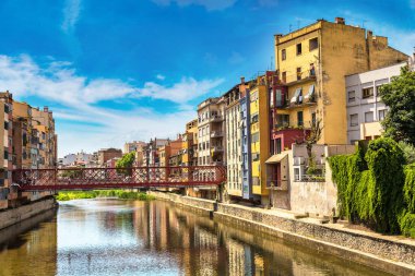 Colorful houses in Girona clipart