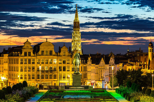 Cityscape of Brussels at evening