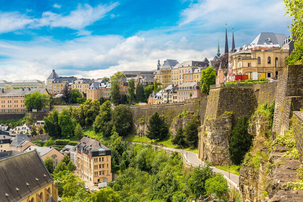 Panoramic aerial view of Luxembourg in beautiful summer day, Luxembourg