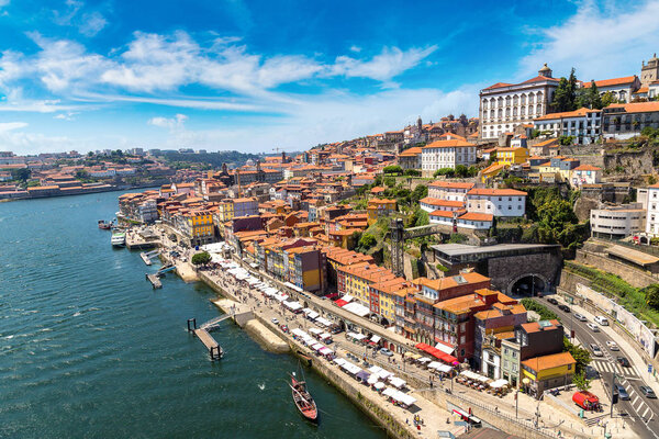 Panoramic aerial view of Porto on beautiful summer day, Portugal