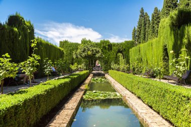 Bahçe ve havuza Alhambra palace