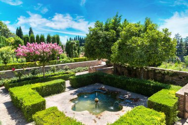 Bahçe ve havuza Alhambra palace