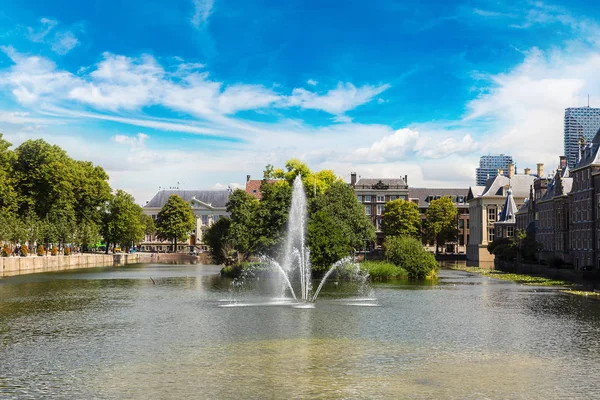 Binnenhof palace och fontän — Stockfoto