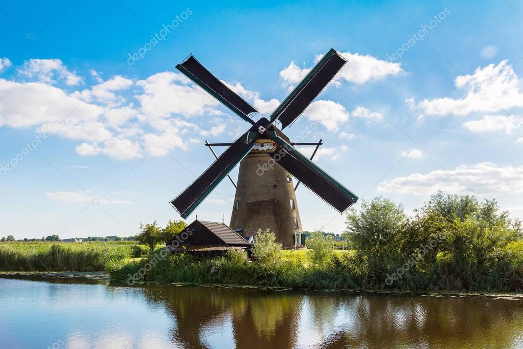 Windmill and canal in Kinderdijk